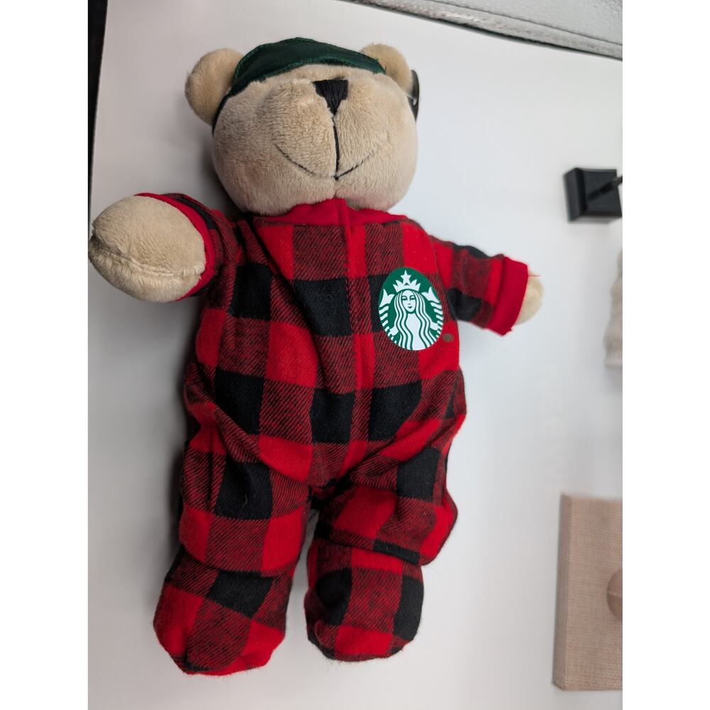 Starbucks Bearista Bear 2020 Limited Edition Plaid Pajamas & Sleep Mask NWT